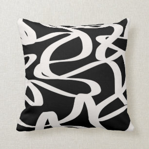Abstrakt Linjer Modern Black and Beige Cream Swirl Kudde