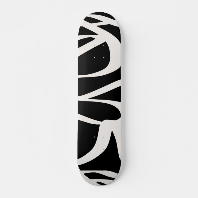 Abstrakt Linjer Modern Black and Beige Cream Swirl Mini Skateboard Bräda 18,5 Cm (Framsida)