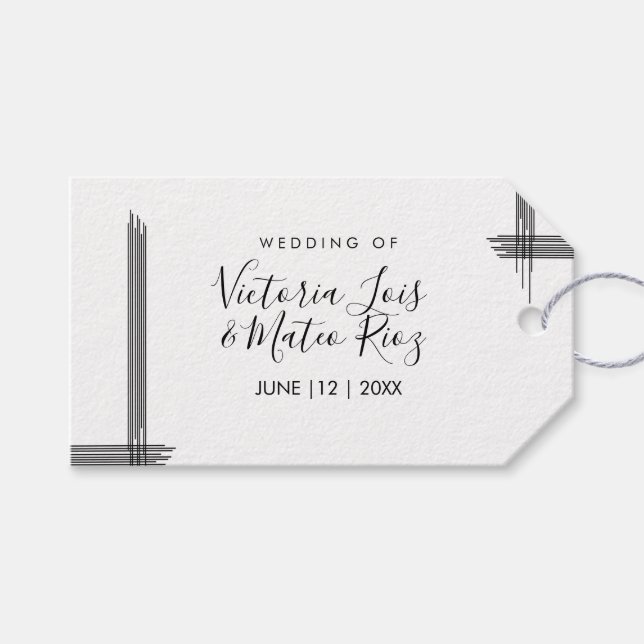 Abstrakt Linjer Svartvit Modern Bröllop Presentetikett (Framsidan (Horisontell))