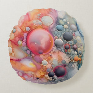 Abstrakt Liquid Pour Art Beach Vibes, Pebble Cells Rund Kudde