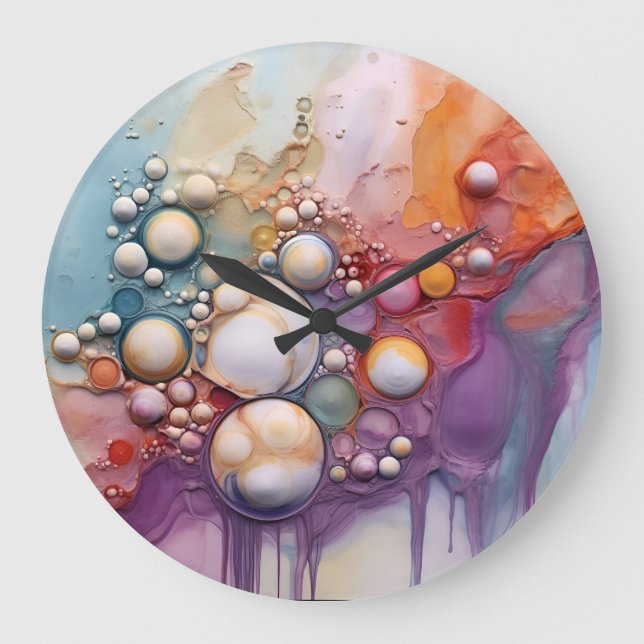 Abstrakt Liquid Pour Art Beach Vibes, Pebble Cells Stor Klocka (Framsida)