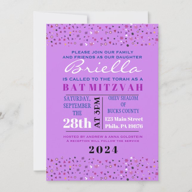 Abstrakt Livets träd Bat mitzvah Lila Inbjudan (Framsida)