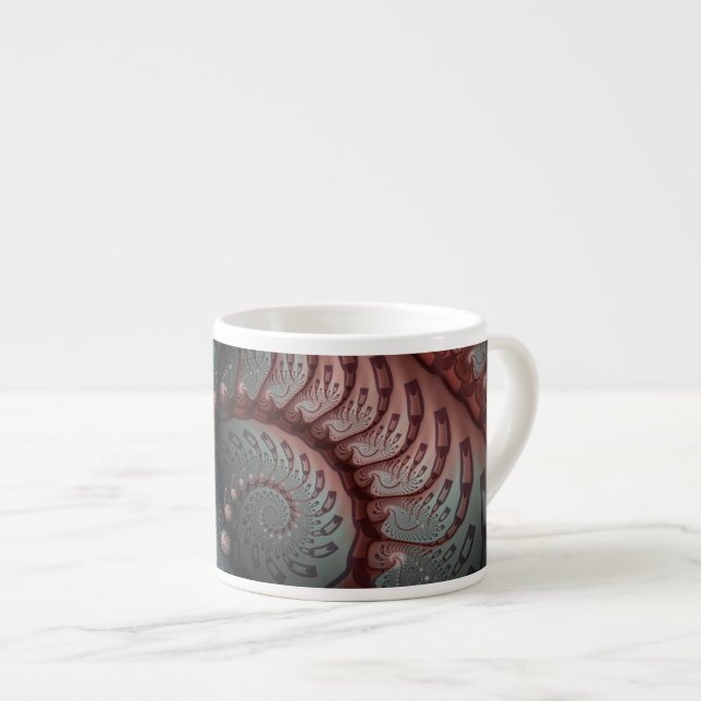 Abstrakt livfull fantasifraktal konst Brun Blå Espressomugg (Framsida höger)
