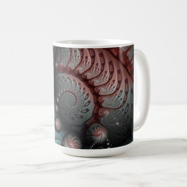 Abstrakt livfull fantasifraktal konst Brun Blå Kaffemugg (Framsida höger)