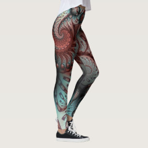 Abstrakt livfull fantasifraktal konst Brun Blå Leggings