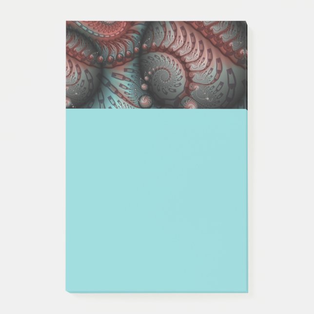 Abstrakt livfull fantasifraktal konst Brunblå Post-it Block (Framsida)