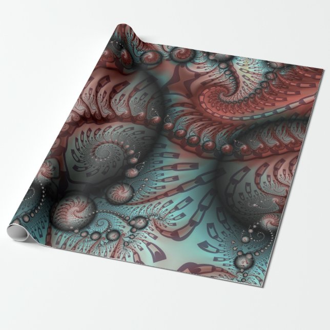 Abstrakt livfull fantasy fraktal konst Brun Blå Presentpapper (Utrullad)