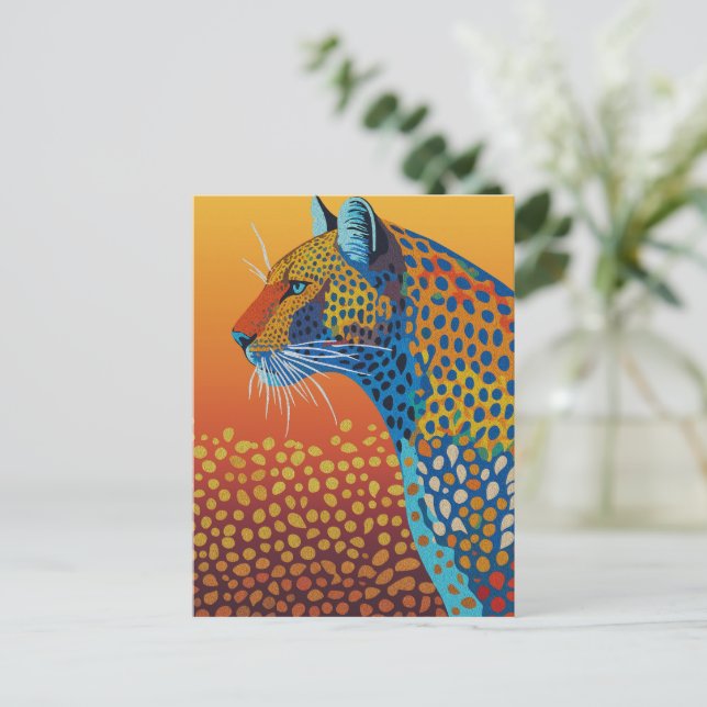 Abstrakt Livfull Leopards Konst Vykort (Stående Fram)