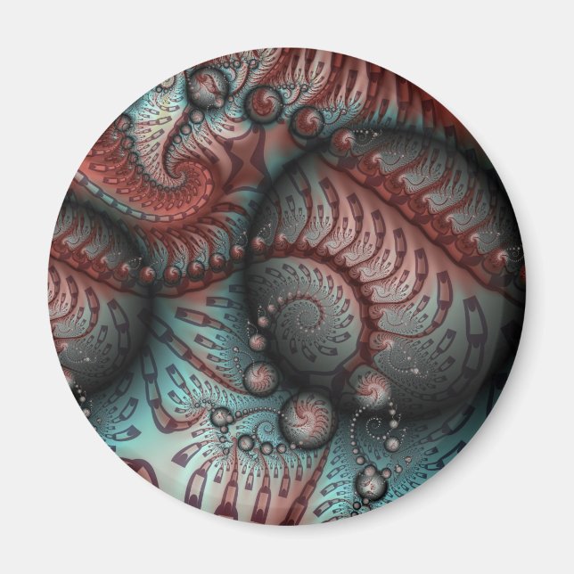 Abstrakt Livlig Fantasy Fraktal Konst Brun Blå Magnet (Framsidan)