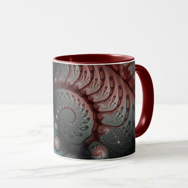 Abstrakt Livlig Fantasy Fraktal Konst Brun Blå Mugg (Framsida höger)