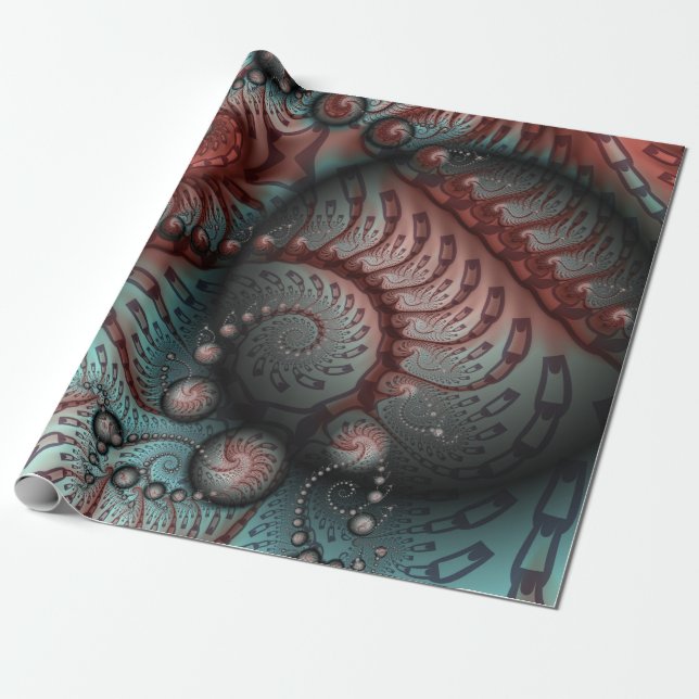 Abstrakt Livlig Fantasy Fraktal Konst Brun Blå Presentpapper (Utrullad)