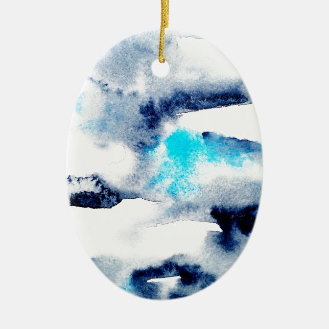 Abstrakt ljus akvarell målad textur julgransprydnad keramik (Framsidan)