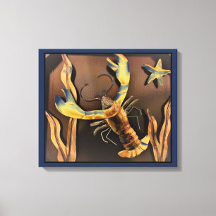 Abstrakt Lobster Art (blå bakgrund) Canvastryck