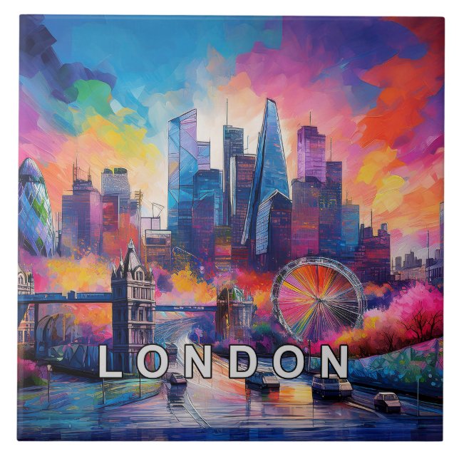 Abstrakt London Skyline Art Modern Kakelplatta (Framsidan)