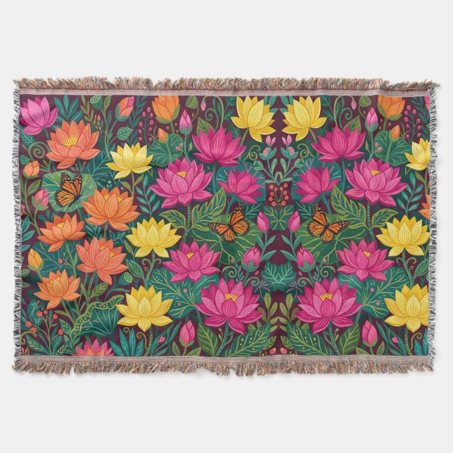 Abstrakt Lotus Monark Boho Blommor Filtar (Framsidan)
