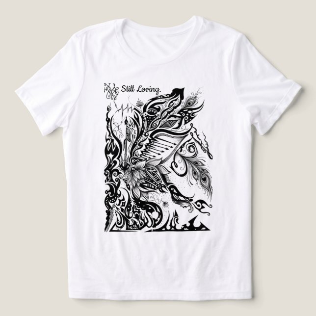 Abstrakt Lotus, Påfågel & Musik Grafik  T Shirt (Design Framsida)