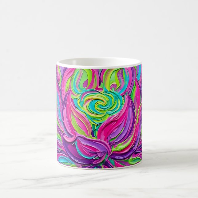 Abstrakt Lotusblomma Neon Kaffe Mugg (Center)