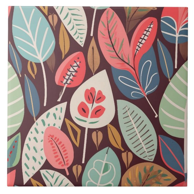 Abstrakt Löv Mönster Kakelplatta (Framsidan)