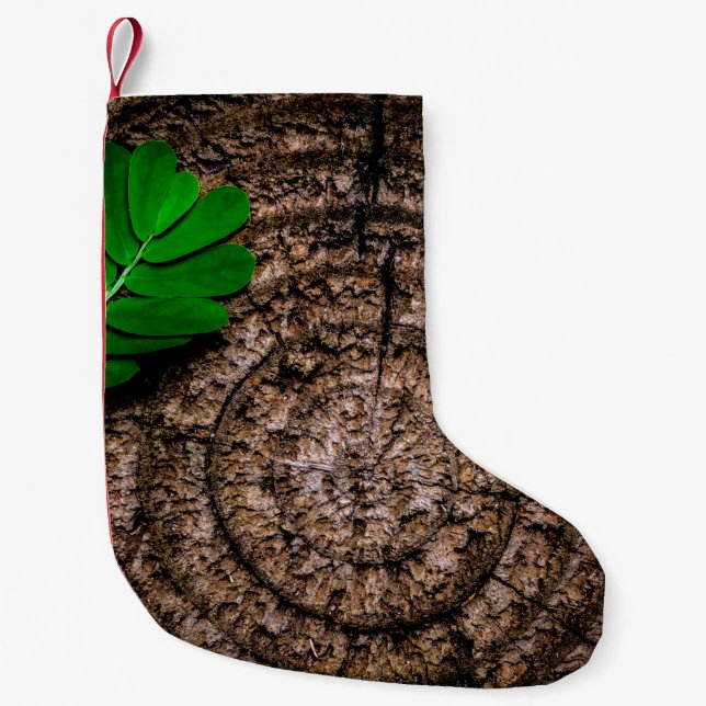 Abstrakt löv träd-stump grönt liten julstrumpa (Framsidan)