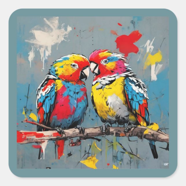 Abstrakt: Love birds Fyrkantigt Klistermärke (Framsida)