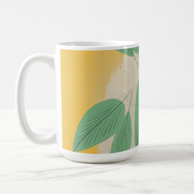 Abstrakt Lövs Greenery Gult Illustration Kaffemugg (Vänster)