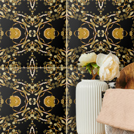 Abstrakt Luxury Arabesque Guld Black Medallion Kakelplatta