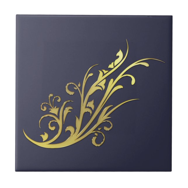 Abstrakt Luxury Faux Guld Flower Kakelplatta (Framsidan)