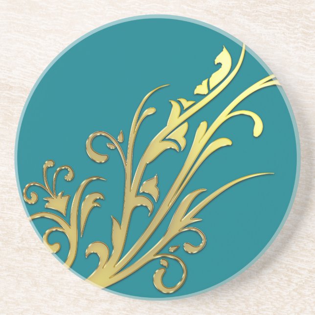 Abstrakt Luxury Faux Guld Flower Underlägg Sandsten (Framsidan)