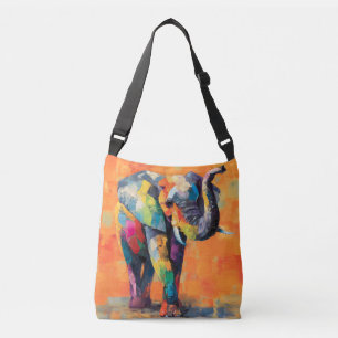 Abstrakt Lycklig Rainbow Elephant Axelväska