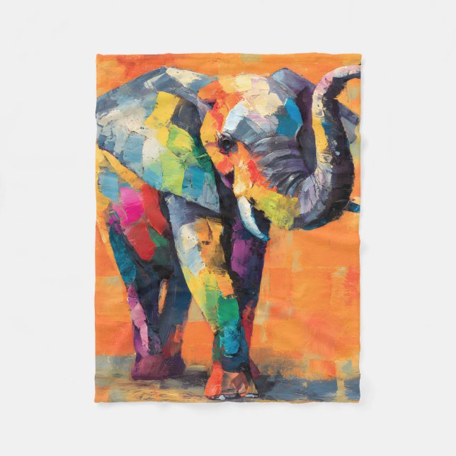 Abstrakt Lycklig Rainbow Elephant Fleecefilt (Framsidan)