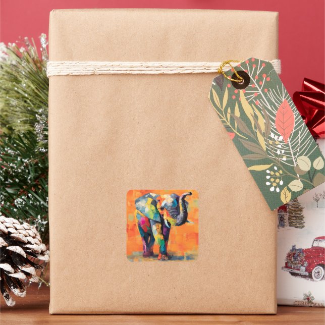 Abstrakt Lycklig Rainbow Elephant Fyrkantigt Klistermärke (Semester)