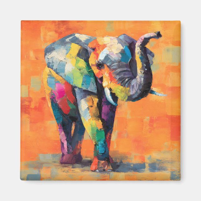 Abstrakt Lycklig Rainbow Elephant Magnet (Framsidan)