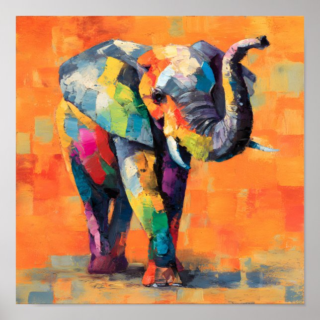 Abstrakt Lycklig Rainbow Elephant Poster (Framsidan)