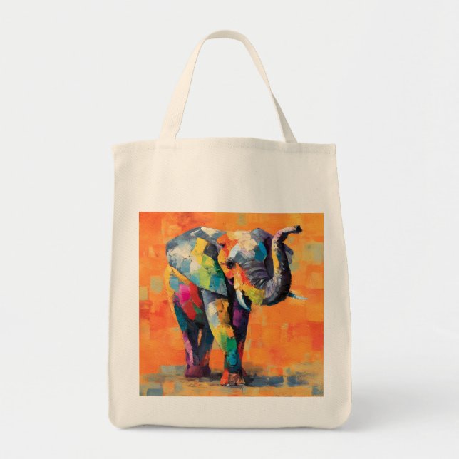 Abstrakt Lycklig Rainbow Elephant Tygkasse (Framsidan)