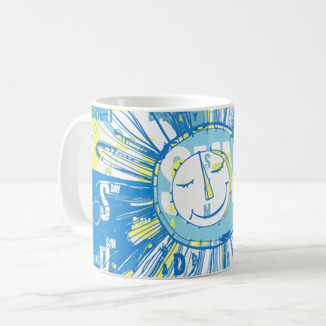Abstrakt Lycklig Whimsical Sol Ord Art Kaffemugg (Framsida vänster)