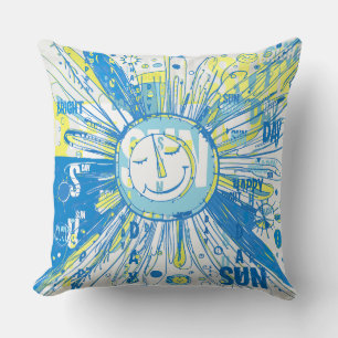Abstrakt Lycklig Whimsical Sol Ord Art Kudde