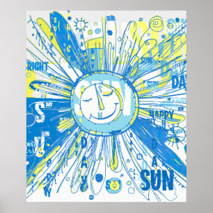 Abstrakt Lycklig Whimsical Sol Ord Art Poster