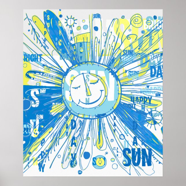 Abstrakt Lycklig Whimsical Sol Ord Art Poster (Framsidan)