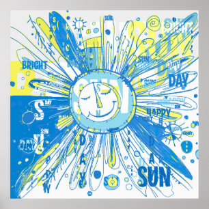 Abstrakt Lycklig Whimsical Sol Ord Art Poster