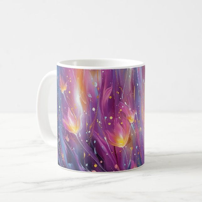 Abstrakt lysande blomexplosion kaffemugg (Framsida vänster)