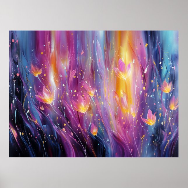 Abstrakt lysande blomexplosion poster (Framsidan)