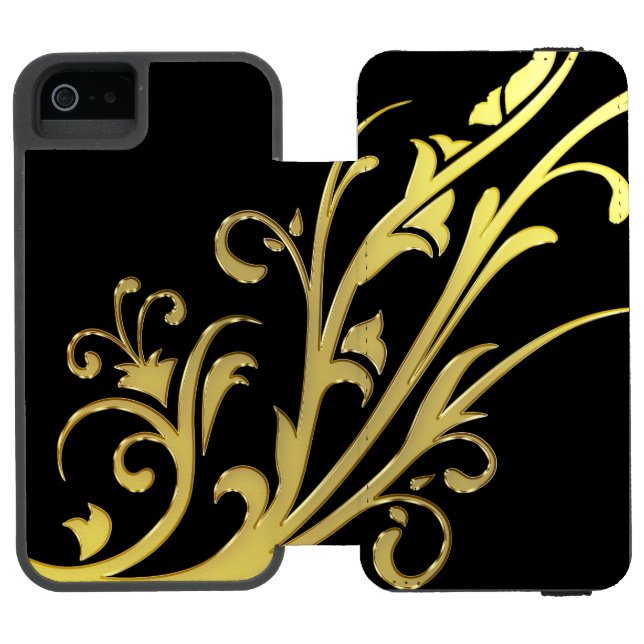 Abstrakt Lyx Falsk Guld Blomma Incipio iPhone Wallet Skal (Folio Öppen)