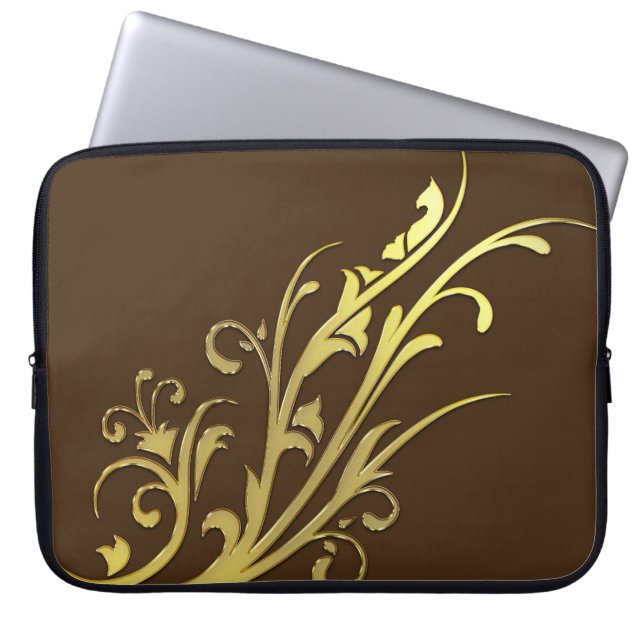 Abstrakt Lyx Falsk Guld Blomma Laptop Sleeve (Framsidan)