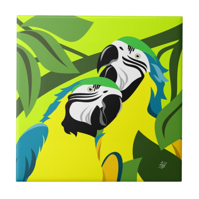 Abstrakt Macaw Parrot Art Tile Kakelplatta (Framsidan)
