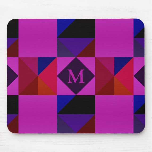 Abstrakt Magenta Geometrisk Mönster Monogram Musmatta (Framsidan)
