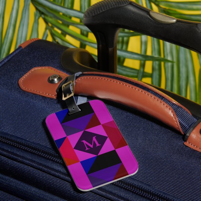 Abstrakt Magenta Geometrisk Mönsterinitial Bagagebricka (Framsida Insitu 1)