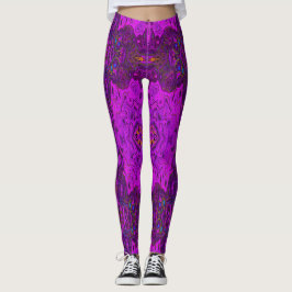 Abstrakt Magenta och Svart Groovy Mönster Leggings