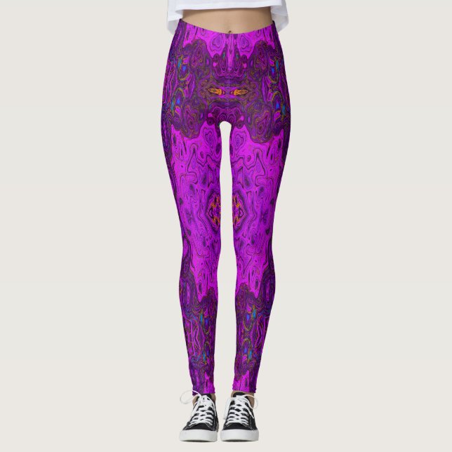 Abstrakt Magenta och Svart Groovy Mönster Leggings (Framsida)