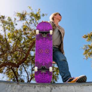 Abstrakt Magenta och Svart Groovy Mönster Mini Skateboard Bräda 18,5 Cm