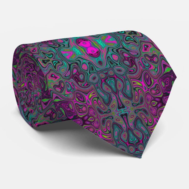 Abstrakt Magenta och Teal Blå Groovy Mönster Slips (Rullad)